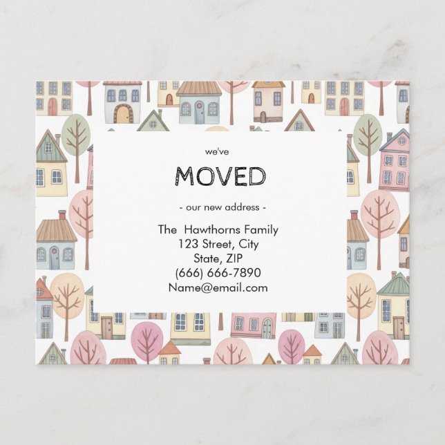 Ny Anpassningsbar för meddelande om Vi har flyttat Vykort (Framsida)