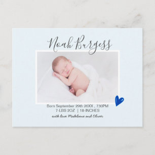 Ny Baby Blå Hjärtat Födelse Tillkännagivande Foto