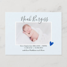 Ny Baby Blå Hjärtat Födelse Tillkännagivande Foto