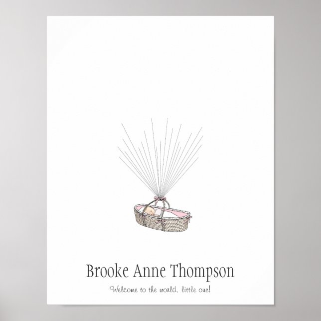 Ny baby fingeravtrycksballong gästbok - Rosa Poster (Framsidan)