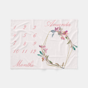 Ny baby nyfödd milstolpe Körsbärsblom Gold Geo Fleecefilt