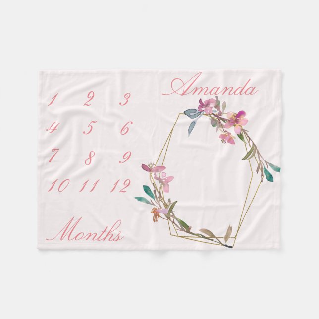 Ny baby nyfödd milstolpe Körsbärsblom Gold Geo Fleecefilt (Framsidan (Horisontell))