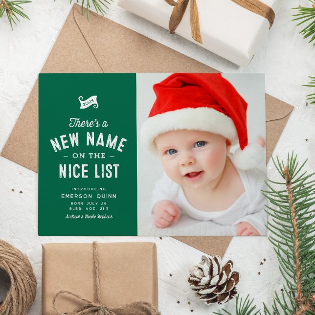 Ny baby söt två foto grön jul julkort (Skapare uppladdad)