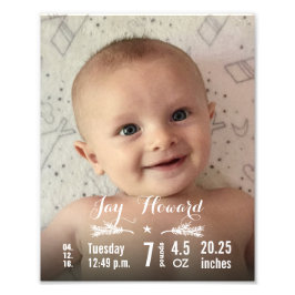 Ny babyfoto med babys statistik tallgren & stjärna fototryck