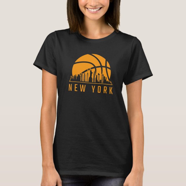 Ny Basketball Sport Fläkt Player New York Skyline  T Shirt (Framsida)