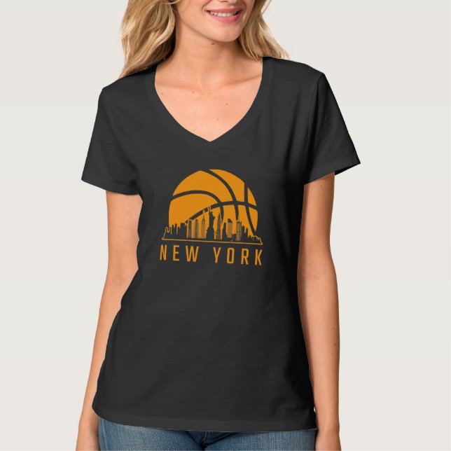 Ny Basketball Sport Fläkt Player New York Skyline  T Shirt (Framsida)