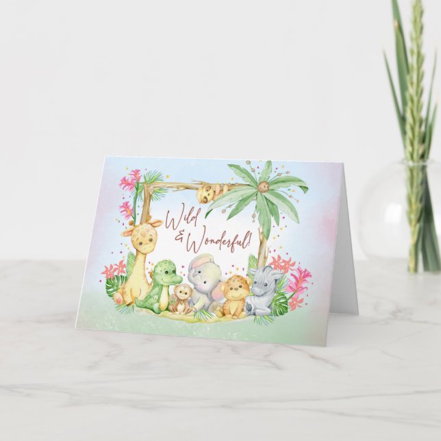 Ny Bebis Flickan Safari Djur Vilda och Underbara Kort (Framsida)