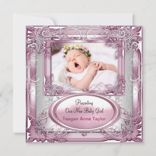 Ny Bebis Flickan Tillkännage Pink Silver Meddelande
