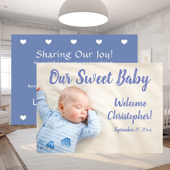 Ny Bebis Foto Meddelande (New Baby Photo With Name Blue Announcement)