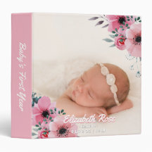 Ny Bebis Tjej Första Året Foto Elegant Rosa Blommi