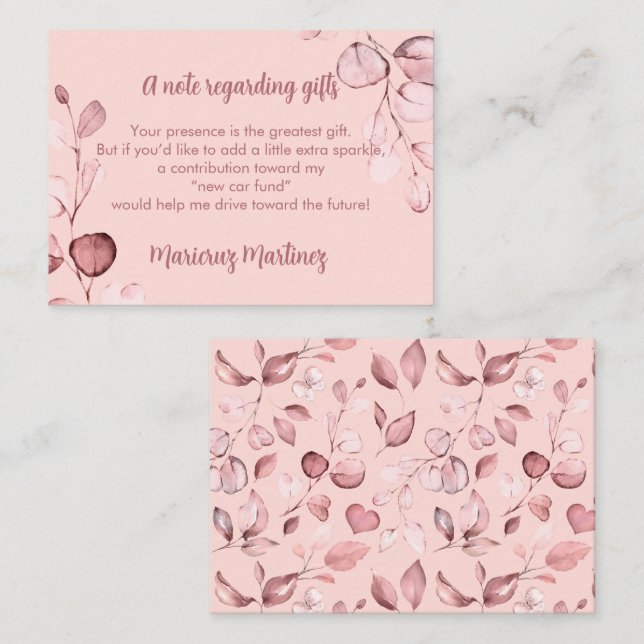 Ny bilfond | Rosa ros guld botaniskt presentkort Tilläggskort (Fram/baksida)