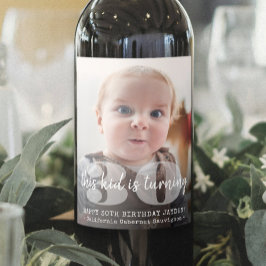 NY Birthday "this Kid" Modern Photo Overlay Vinflaska Etikett