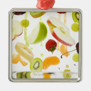 Ny blandad frukt med äpple- & orangefruktsaft julgransprydnad metall