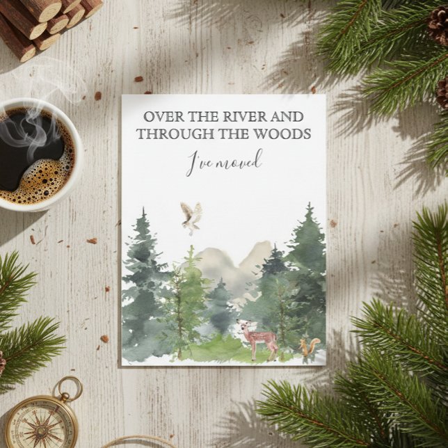 Ny bostad Flyttankündigung Stuga Lodge Skog Meddelande Vykort (Skapare uppladdad)