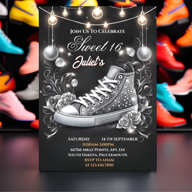 Ny Chic Shoe Girl Sweet 16 Sneaker Boll Birthday Inbjudningar (Skapare uppladdad)