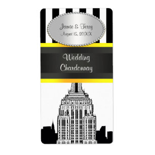 NY City Etched Skyline BW Rand Yel P Vin etikett Fraktsedel