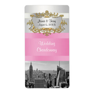 NY City Skyline BW 05 White, Rosa Vin Label Fraktsedel