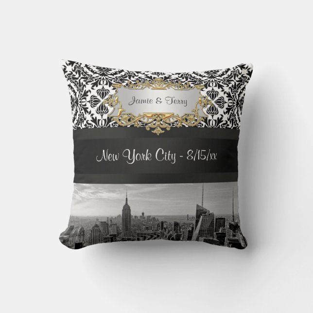 NY City Skyline BW 431 Damaskkudde Kudde (Framsida)