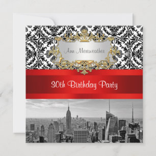 NY City Skyline BW 432 Damask Födelsedagsfest Inbjudningar