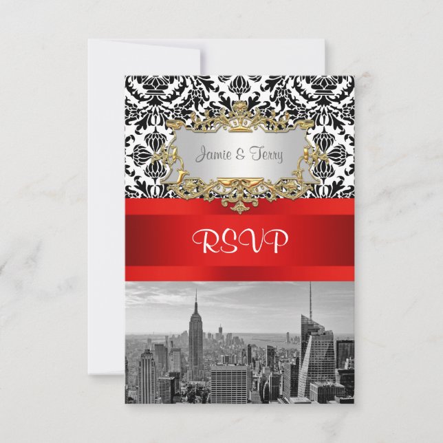 NY City Skyline BW 432 Damask RSVP 1 OSA Kort (Framsida)