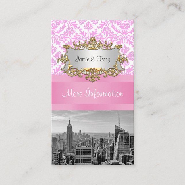NY City Skyline BW D4P Rosa Damastkuvert Tilläggskort (Framsida)