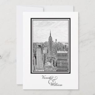NY City Skyline ESB BW Etched Bröllop Inbjudningar
