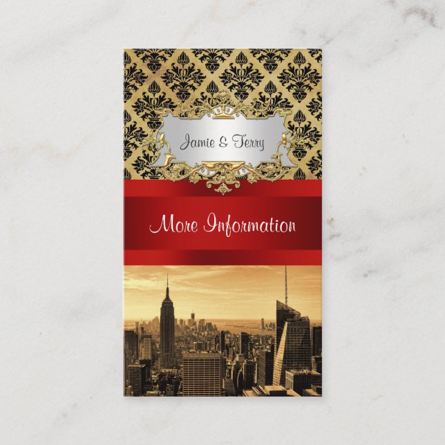 NY City Skyline Sepia B4 Damask Info Card Tilläggskort (Framsida)
