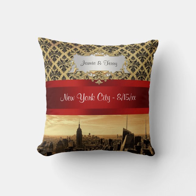 NY City Skyline Sepia B4 Damask Kudde (Framsida)
