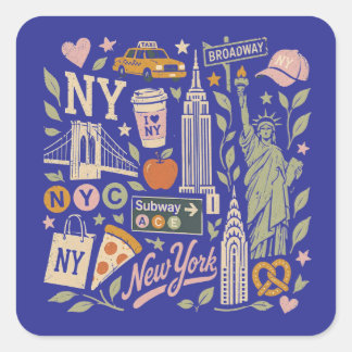 ny city vintage retro pastell collage fyrkantigt klistermärke