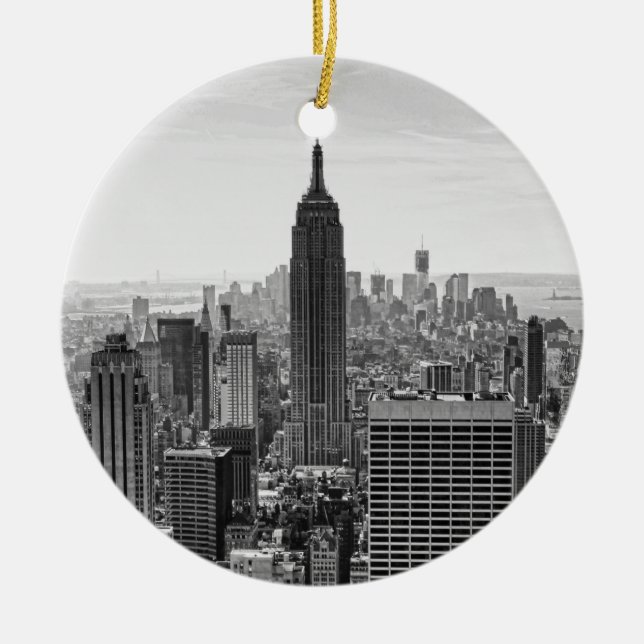 NY Citys siluett Emp St Bldg, WTC BW Julgransprydnad Keramik (Framsidan)