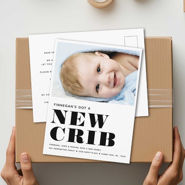 NY CRIB Simple Baby Photo Modern Minimal Flytta Meddelande Vykort (Skapare uppladdad)