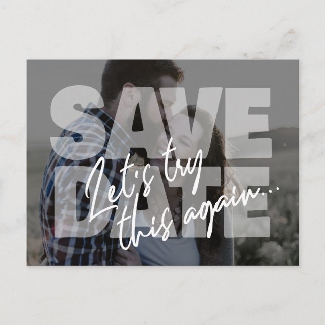 Ny datum bröllop försök igen sparat datum foto meddelande vykort (Framsida)