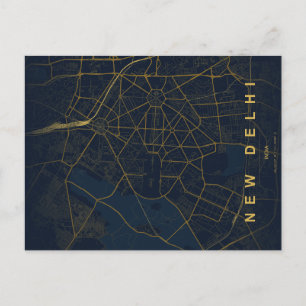 Ny Delhi Indien Stadskarta Guld Minimalistisk Desi Vykort