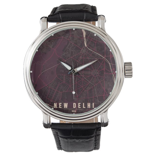 Ny Delhi Indien Stadskarta Minimal Armbandsur (Framsida)