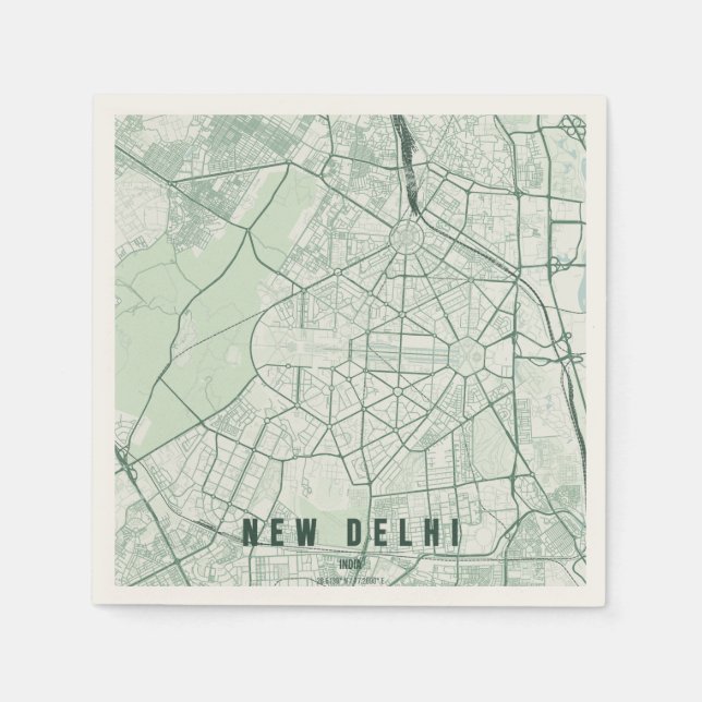 Ny Delhi Indien Stadskarta Minimal Pappersservett (Framsidan)