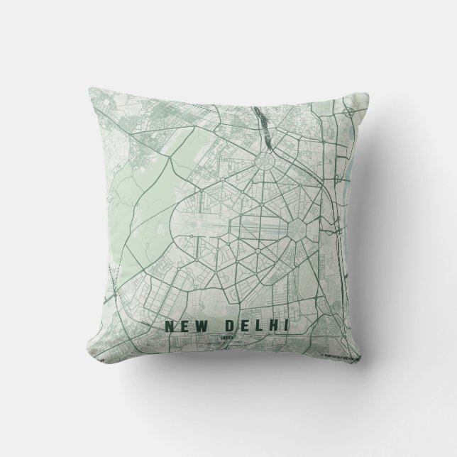 Ny Delhi Indien Stadskarta Minimalistisk Design Kudde (Framsida)