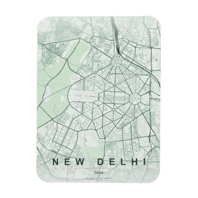 Ny Delhi Indien Stadskarta Minimalistisk Design Magnet (Vertikal)