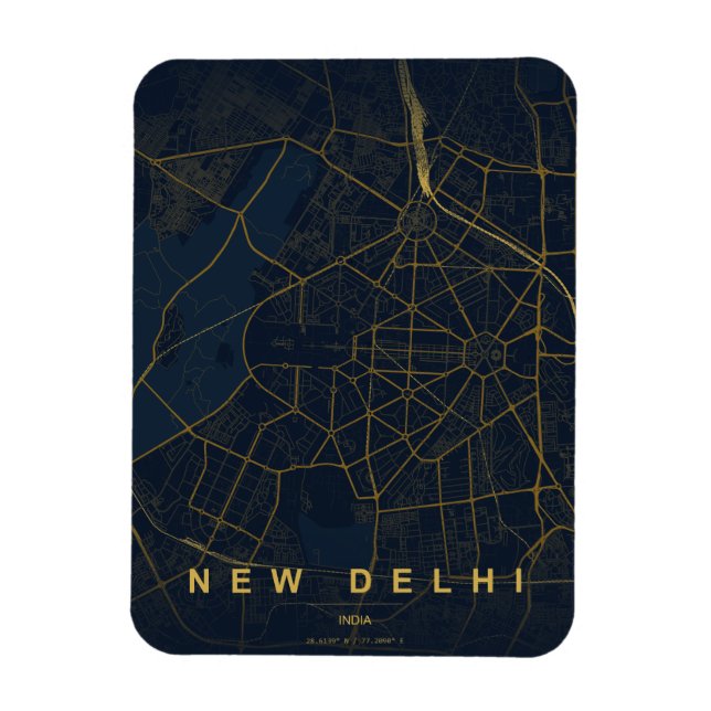 Ny Delhi Indien Stadskarta Minimalistisk Design Magnet (Vertikal)