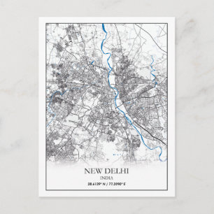 Ny Delhi Indien Stadskarta Resa Enkel Vykort