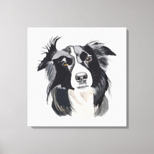 Ny design för Black and White Gräns Collie Canvastryck (Framsida)