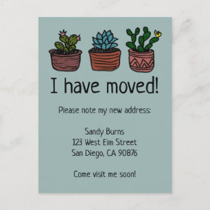 Ny Flytta för hemmet Adress-avisering Cute Cacti Vykort