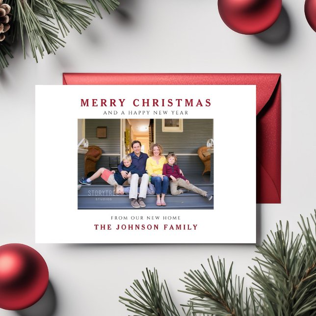Ny Flytta-foto för hemmet God jul, Helgdag Vykort (New Home Merry Christmas Moving Photo Holiday Postcard)