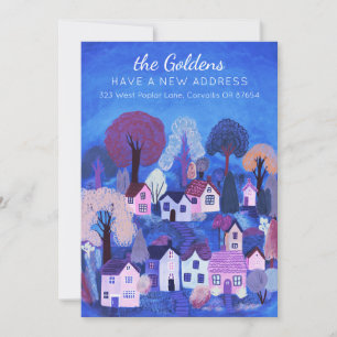 Ny Flytta i Adress Cute Land Village Art Inbjudningar