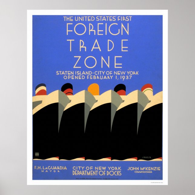 NY Foreign Trade Zon 1937 WPA Poster (Framsidan)