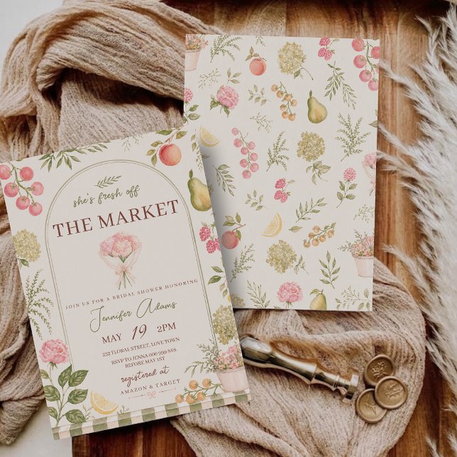 Ny från Marknad Bröllopsdusch Bondens Marknad Inbjudningar (Fresh Off the Market Bridal Shower Farmers Market Invitation)
