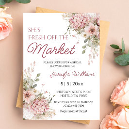 ny från marknaden blomster rosa bröllopsdusch  inbjudningar