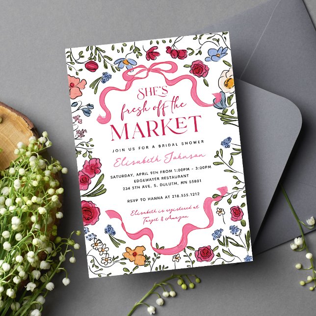 Ny från marknadens blomsterbröllopsfest inbjudningar (Fresh off the Market Floral Bridal Shower Invitation)