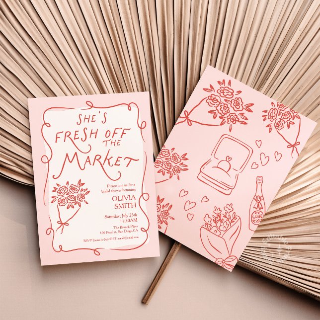 Ny från Marknadens Bröllopsdusch Inbjudan Röd (Fresh off the Market Bridal Shower Invitation Red )