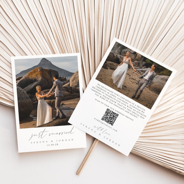 Ny gifta 2-foto QR-kod Bröllop Meddelande (Just Married 2 Photo QR Code Wedding Announcement)