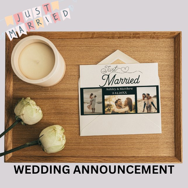 Ny gifta 3 Photo Bröllop meddelande Inbjudningar (Skapare uppladdad)